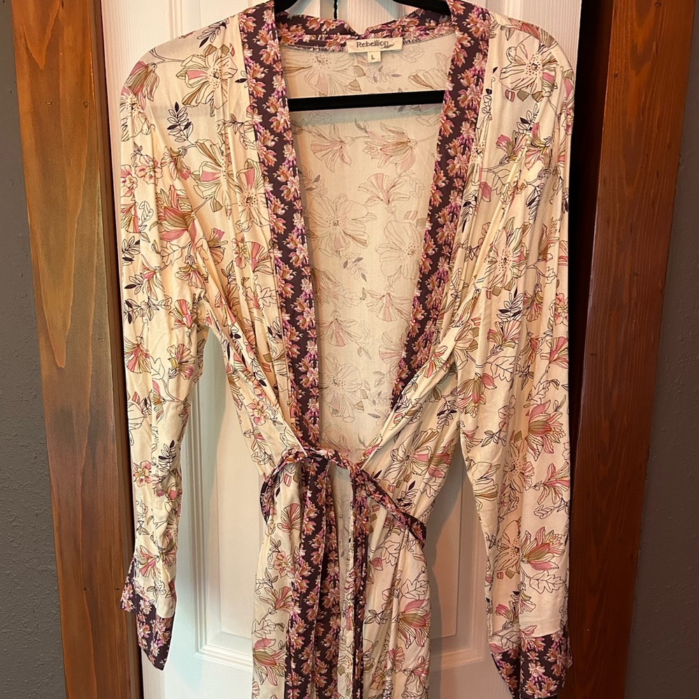 Boho cotton large kimono coverup with belt